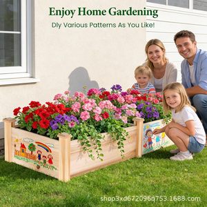 Cross-border wooden square planter flower bed, floor-<b>standing</b> movable flower rack, balcony <b>vegetable</b> grower, flower box - Product Image 5