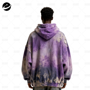 XUCHANG Original de alta calidad para hombre púrpura 100% algodón logotipo personalizado peso pesado de gran tamaño Vintage Tie Dyeing Sudadera con capucha desgastada - Product Image 2