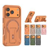 Stand 360 °   Coque de téléphone antichoc à couverture intégrale style Iron Man orange magnétique pour iPhone 17 Pro Max
