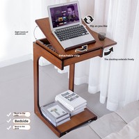 Table d'appoint mobile en forme de C en bambou Petit bureau mobile Table basse pour salon chambre à coucher Bureau d'ordinateur à domicile