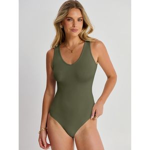 Body sans manches col en V pour femme, extensible, style débardeur, tenue basique d'été, vêtement de vacances, en Spandex et Polyester, une pièce - Product Image 2