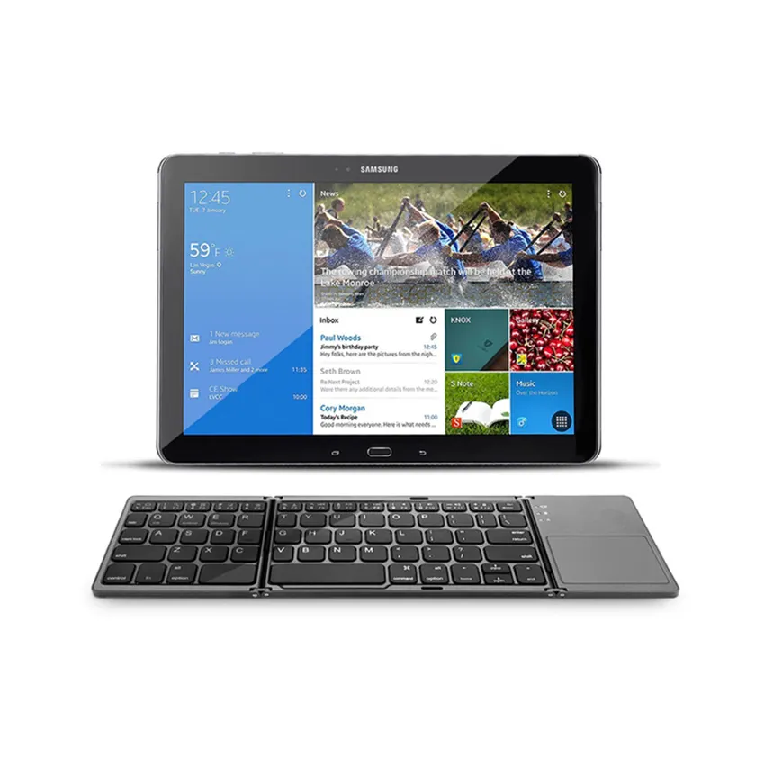 Portable Mobile Foldable Aluminum Tri-Folding Mini BT Wireless Keyboard with Touchpad Mouse for Tablet PC Smartphone