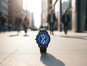 Orologio cronografo da uomo Hyf A228, cassa in acciaio inossidabile, cinturino in pelle, quadrante blu, orologio rotondo alla moda - Product Image 2