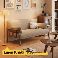 Sofá Chesterfield Japonés de Madera Maciza de Tres Plazas, Ecológico, Duradero, Relleno de Esponja, Forma Cuadrada, para Sala de Estar de Apartamento