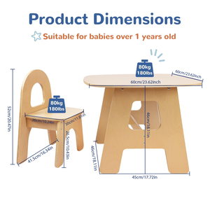 Table en bois de couleur naturelle pour tout-petits avec 2 chaises, ensemble d'activités pour enfants pour l'art, le jeu et l'artisanat, pour les enfants de 1 à 7 ans, chaise à dossier arrondi - Product Image 3