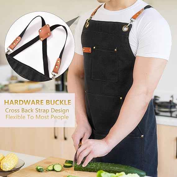 Unisex Comfortable Adjustable Chef Work Aprons with Large Pockets 16oz ...