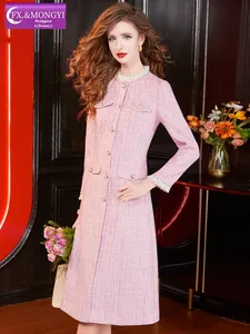 Abito Rosa su Misura FMY per Signore con un'Atmosfera Nobile e Ricca, Vestito a Linea A con Vita Stretta e Orlo Nero 68683 - Product Image 5