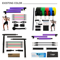 GEDENG Kit de barres de Pilates avec bandes de résistance ajustables Bâton de Pilates d'exercice portable à 3 sections