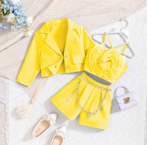 Abbigliamento per bambini set vestiti per ragazze primavera autunno giacca 3D gilet Shorts con catena di perle vestiti da <span class=keywords><strong>bambina</strong></span> - Product Image 4