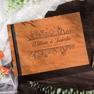 Livre d'or en bois vierge avec logo personnalisé, style rustique nordique, pour mariages et Saint-Valentin, vente en gros fabricant - Product Image 5