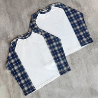 Camiseta de punto gofrado con manga raglán para hombre Squirorkop, diseño a cuadros en contraste, cuello redondo, estilo casual urbano