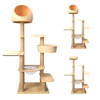 Arbre à chat en bois massif avec capsule spatiale et nid tressé, 166 cm, avec hamac et griffoir en sisal pour chat d'intérieur