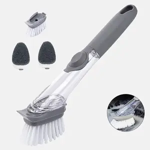 Escova de limpeza doméstica para utensílios domésticos, escova de mão longa para cozinha, equipamento de cozinha, escova para lavar louça, cinza