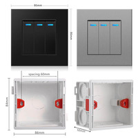 Commutateur professionnel usine PC panneau 86*86mm 3 Gang 2 voies interrupteur mural interrupteurs LED indicateur