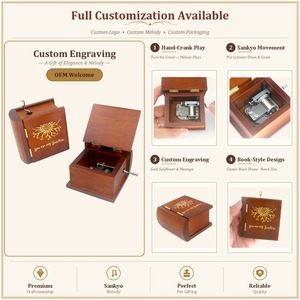 Caja de Música de Manivela Sankyo de 18 Notas, con Grabado de Girasol en Forma de Libro, Moderna, de Madera Marrón Rojizo, 'You Are My Sunshine', Regalo OEM - Product Image 3
