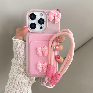 Fundas de Teléfono Modernas con Lazo <span class=keywords><strong>3D</strong></span> DIY y Cadena, Porta Tarjetas, Carcasa Trasera para <span class=keywords><strong>iPhone</strong></span> 16 Plus, 15, 17 Air, 18 Pro Max - Product Image 1