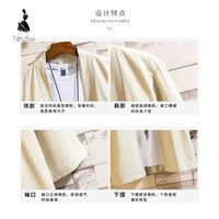 Jaket Kimono Pria M-5XL, Cardigan Ringan Kasual Campuran Katun Linen Lengan Tujuh, Mantel Terbuka Depan, Pakaian Luar