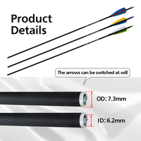 Flèches en carbone pur ID6.2mm SP250/300/400/500/600 de 31 pouces avec pointes en acier pour arc recurve, chasse en plein air, tir à l'arc, équipement de tir à l'arc