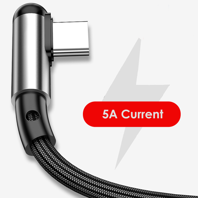 60W Right Angle Type C to USB a Fast Charging Cable 5A Braided Pure Copper USB 3.1 Data Transfer Cord for Gaming Phone 1.2m