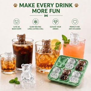 Bandeja de silicona de grado alimenticio para cubitos de hielo con diseño de oso y rosa de 6 celdas, con embudo a prueba de fugas y cierre ecológico - Product Image 3