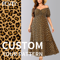 POVTY Robe longue Boho imprimée personnalisée pour femmes, grande taille, robe de soleil à fleurs, bouffée courte à épaules dénudées, style balançoire longue d'été
