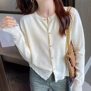 Cárdigan de punto gris para mujer, talla única, manga larga, suéter de otoño, estilo informal japonés y coreano - Product Image 3