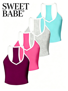SWEET BABE Camiseta sin mangas con cuello en V de color liso para mujer, estilo deportivo, longitud regular - Product Image 1