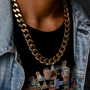 Chaîne de cou Hiphop en or pour hommes, bijoux en acier inoxydable, chaînes cubaines Miami Curb Chunky - Product Image 2