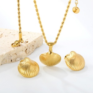 Summer Marine Series Stainless Steel <b>Gold</b> Plated Shell Pendant Rope <b>Necklaces</b> <b>and</b> Stud <b>Earrings</b> <b>Set</b> Beach Waterproof Jewelry <b>Set</b> - Product Image 1