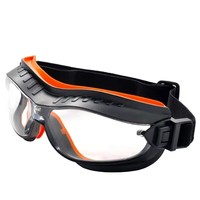 Lunettes de sécurité sportives pour moto personnalisées ANSI Z87.1 CE EN166 LG-2511 avec bande élastique, monture PC, joint TPR, 61,3g, noir/jaune