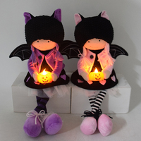 Décorations de fête d'Halloween LED faites à la main, cadeaux, décorations d'étagère, sorcière, chat noir, éclairage, adorables chauves-souris, poupées démoniaques