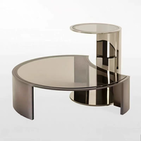 Ensemble de tables basses gigognes modernes et durables avec plateau en verre et structure en acier inoxydable pour salon, villa, hôtel et appartement