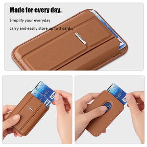 กระเป๋าสตางค์แม่เหล็กหรูหราโลโก้ที่กำหนดเองสำหรับผู้ถือบัตรแอปเปิ้ลขาตั้งบานพับหนังสำหรับ iPhone Stand สำหรับกระเป๋าสตางค์ MagSafe - Product Image 3