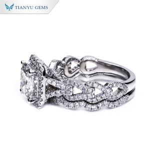 Tianyu Gems Diseño de lujo Corte radiante Moissanite Diamante 14K Oro blanco Anillo de joyería de oro Conjunto para mujer - Product Image 2