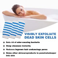 Gant de bain exfoliant en nylon rayé bleu et blanc, gant de douche texturé pour le corps, gant de bain réutilisable avec boîte personnalisée