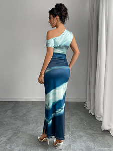 Vestido de Verano 2026 para Mujer, Estilo Europeo y Americano, Corte Entallado, Color en Contraste, Hombro Inclinado - Product Image 5