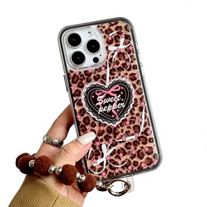 <span class=keywords><strong>Coque</strong></span> de téléphone antichoc deux-en-un en acrylique étincelant à motif léopard en forme de cœur pour <span class=keywords><strong>iPhone</strong></span> 17 et 16 Pro Max - Product Image 2