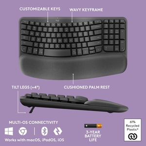 Ergonomische kabellose Tastatur 2,4 GHz USB mit gepolsterter Handballen auflage-Neues <span class=keywords><strong>Desktop</strong></span>-Zubehör - Product Image 6