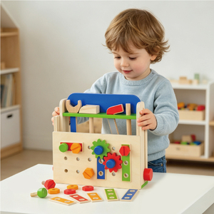 Banc de travail en <span class=keywords><strong>bois</strong></span> pour enfants, jouet d'imitation pour réparer les jouets, avec écrous et engrenages à démonter - Product Image 1