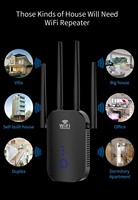 1200Mbps WiFi Genişletici WiFi Tekrarlayıcı Çift Bantlı 5GHz 2.4GHz Sinyal Güçlendirici, 4 Harici Antenli WPS AP Modu LAN Portu