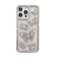 Étui de protection antichoc en TPU transparent avec strass 3D en forme de papillon pour iPhone 16 – Vente en gros de coques de téléphone portable