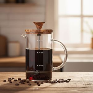 Classic High Quality Borosilicate Glass French Press <b>Coffee</b> <b>Maker</b> 400ml 800ml with Hand Grip Bamboo Lid for Milk Office Home Use - Product Image 1