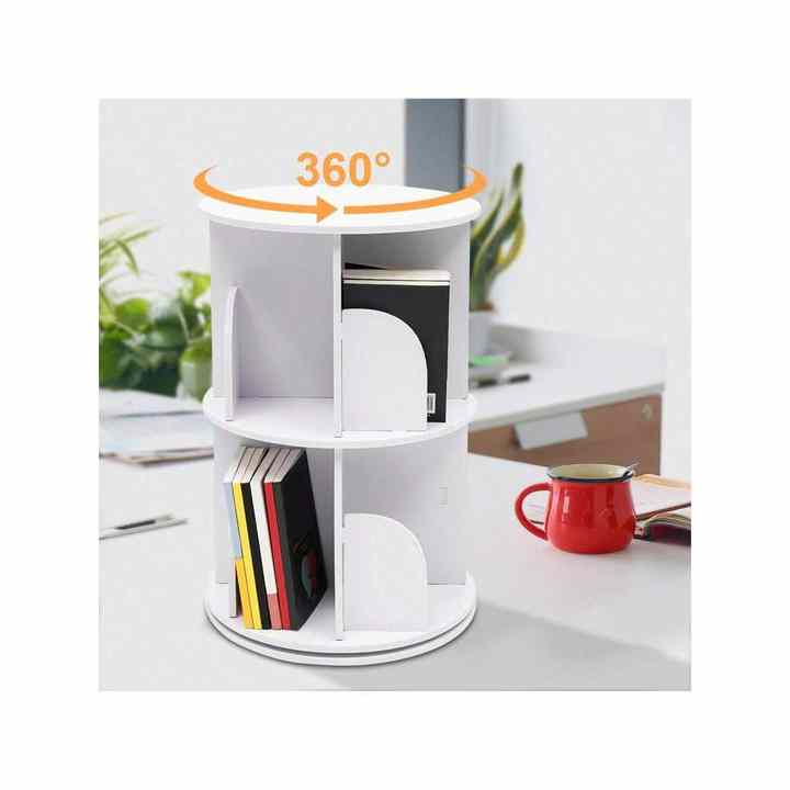360° Rotating 2-Tier Bookshelf Multi-Functional Floor Standing Bookcase Organizer Free Standing Storage Display Rack Bookshelves