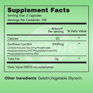 Vente chaude OEM - Personnalisable - Capsules végétales de lécithine de tournesol |   2400 mg |   Complément alimentaire sans OGM, sans soja, sans gluten - Product Image 3