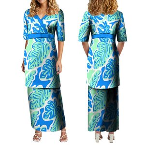 ชุดเดรส2ชิ้นสำหรับผู้หญิงชุด2ชิ้นคอ V ลายชนเผ่าพอลินีเซียออกแบบได้ตามต้องการ - Product Image 2