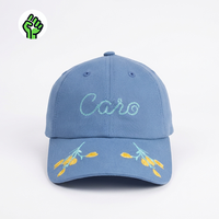 Casquette de baseball unisexe ajustable, style vintage, bleu clair, 6 panneaux, broderie florale 3D, mode décontractée