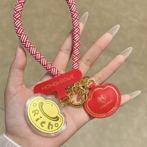Zhou Family Fortune Gold Ingot Red Leather Cord <b>Keychain</b> Pendant Business Gift Portable Cartoon Design - Product Image 2