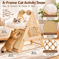 Tour d'activités pour chat en bois en forme de A avec rampe à griffer, filet en corde et perchoir moelleux, conception personnalisée OEM ODM