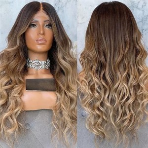 Parrucca con Coda Alta Ombre Marrone <span class=keywords><strong>Cenere</strong></span>, Onda Morbida, Doppio Filamento, <span class=keywords><strong>Capelli</strong></span> Umani Kosher, Parrucca Frontale in Pizzo HD 360 Trasparente - Product Image 3