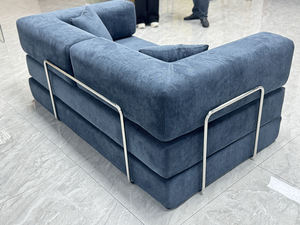 Sofá Cama Convertible Compresible con Estructura Metálica, Tapicería de Pana Azul Marino, Diseño Moderno, 3 Plazas para Sala de Estar y Dormitorio - Product Image 6